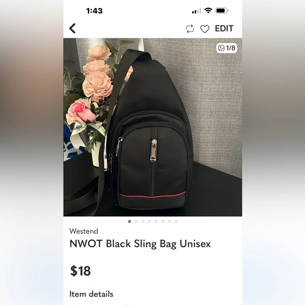 NWOT Black Sling Bag Unisex